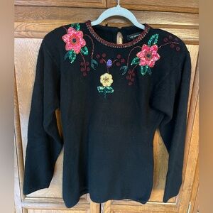 IB Diffusion Vintage Beaded Sequin Silk Angora Wool Black Sweater Small 80’s